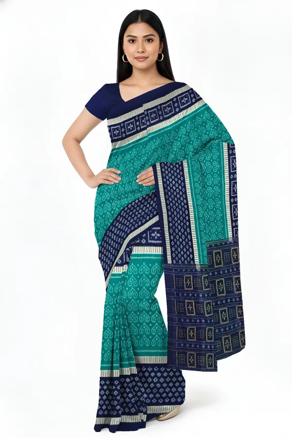 Teal_Green_Cotton_Body_Bandha_Saree_For_Women