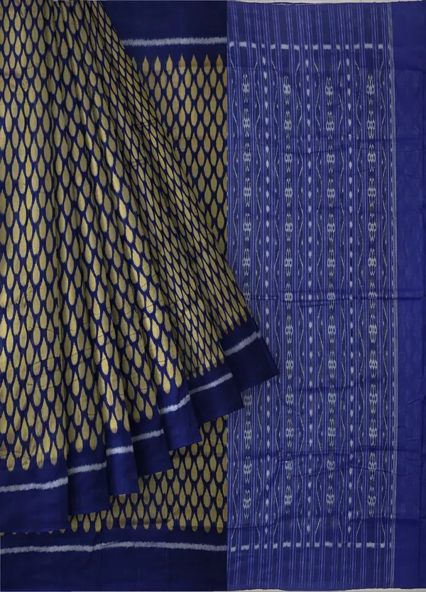 Blue_Golden_Cotton_Tikili_Bandha_Saree_For_Women