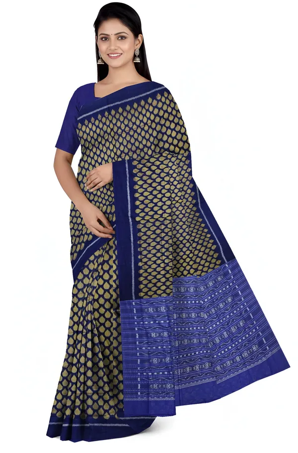 Blue_Golden_Cotton_Tikili_Bandha_Saree_For_Women