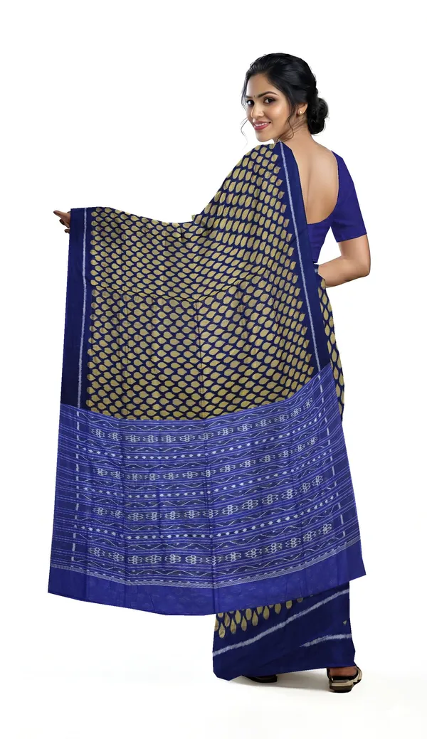 Blue_Golden_Cotton_Tikili_Bandha_Saree_For_Women