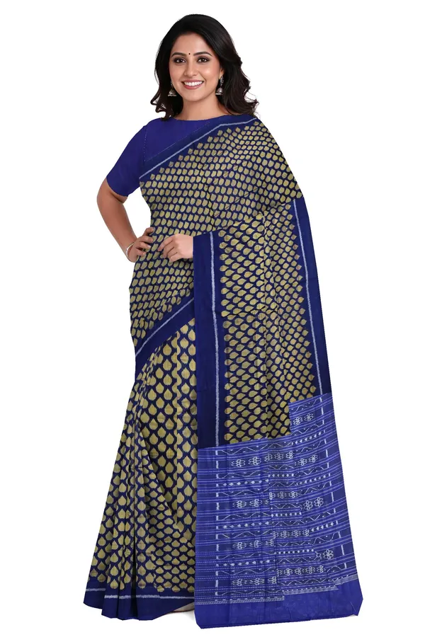 Blue_Golden_Cotton_Tikili_Bandha_Saree_For_Women