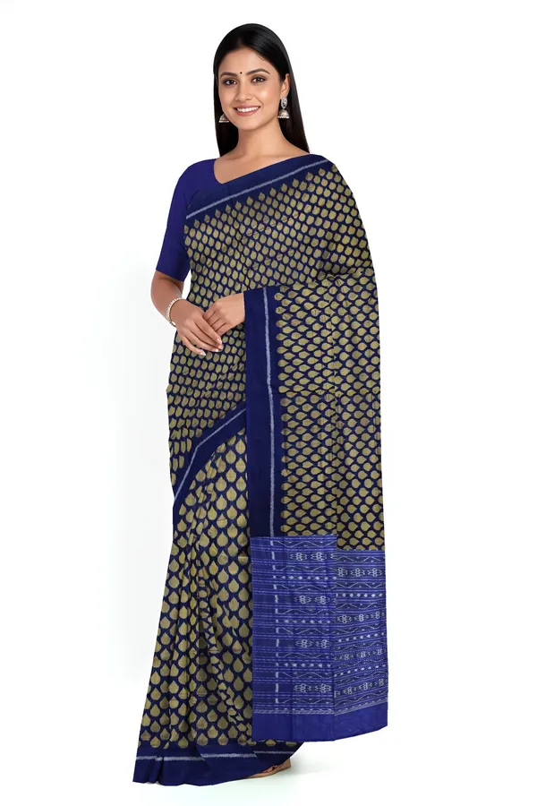 Blue_Golden_Cotton_Tikili_Bandha_Saree_For_Women