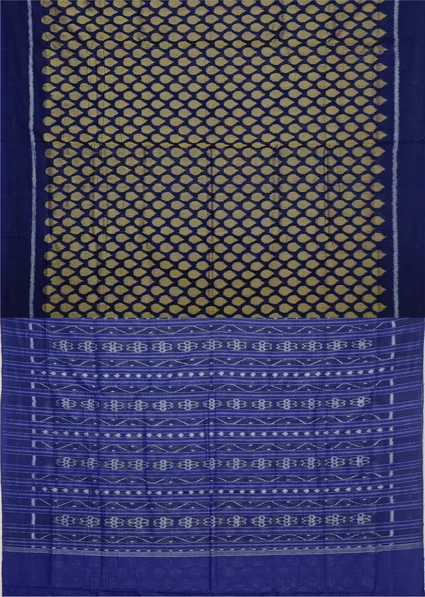 Blue_Golden_Cotton_Tikili_Bandha_Saree_For_Women