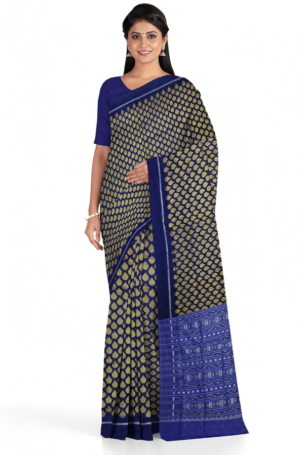 Blue_Golden_Cotton_Tikili_Bandha_Saree_For_Women