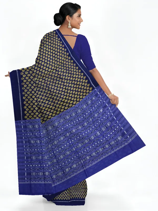 Blue_Golden_Cotton_Tikili_Bandha_Saree_For_Women