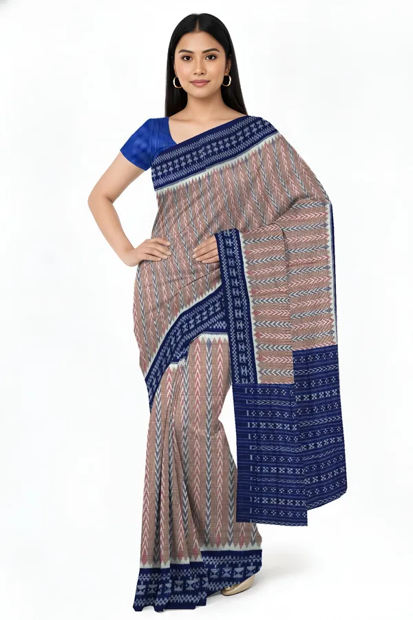 Brown_Red_Cotton_Handloom_Dhanpatri_Bandha_Saree_For_Women