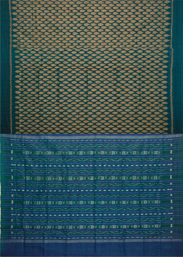 Green_And_Golden_Cotton_Tikili_Bandha_Saree_For_Women