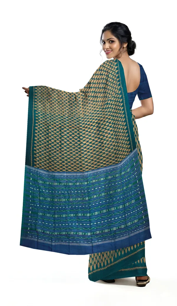 Green_And_Golden_Cotton_Tikili_Bandha_Saree_For_Women