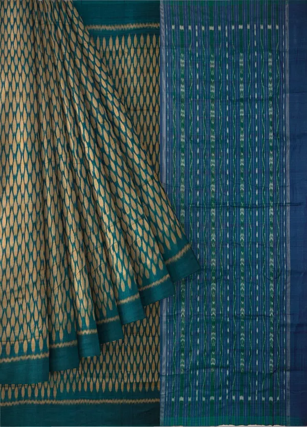 Green_And_Golden_Cotton_Tikili_Bandha_Saree_For_Women