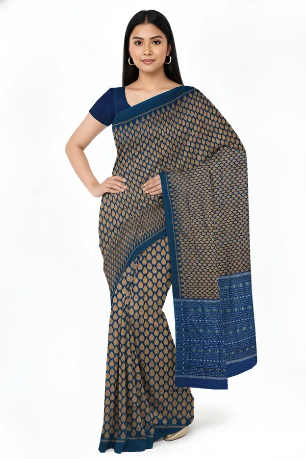 Golden_Brown_Cotton_Tikili_Bandha_Saree_For_Women