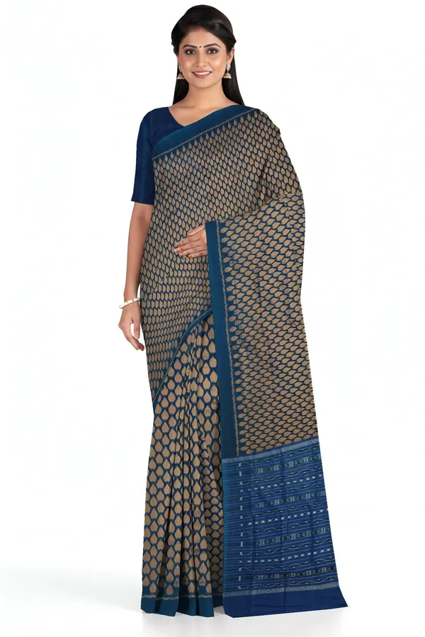 Golden_Brown_Cotton_Tikili_Bandha_Saree_For_Women