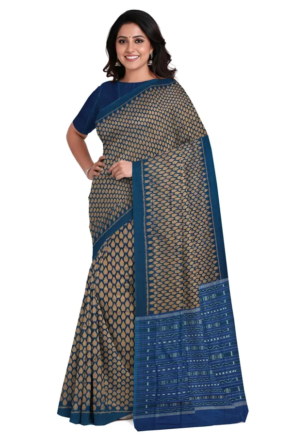 Golden_Brown_Cotton_Tikili_Bandha_Saree_For_Women
