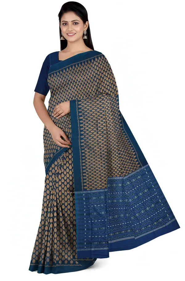 Golden_Brown_Cotton_Tikili_Bandha_Saree_For_Women