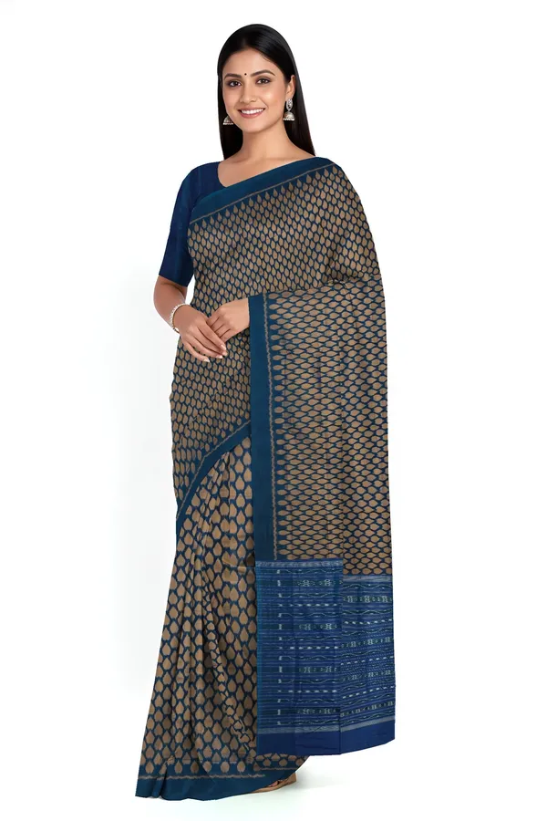 Golden_Brown_Cotton_Tikili_Bandha_Saree_For_Women