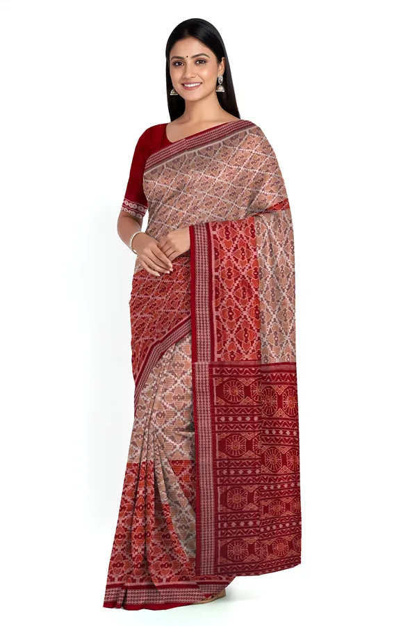 Chandan_Maroon_Cotton_Half_Half_Body_Bandha_Saree_For_Women