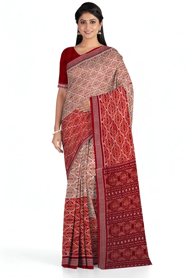 Chandan_Maroon_Cotton_Half_Half_Body_Bandha_Saree_For_Women