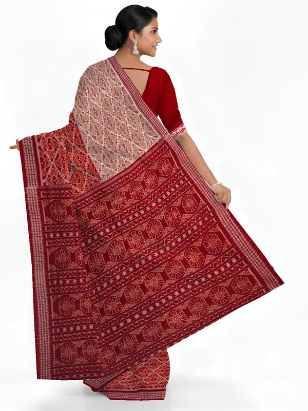 Chandan_Maroon_Cotton_Half_Half_Body_Bandha_Saree_For_Women