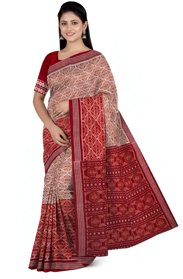 Chandan_Maroon_Cotton_Half_Half_Body_Bandha_Saree_For_Women