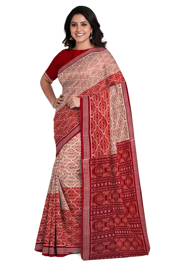 Chandan_Maroon_Cotton_Half_Half_Body_Bandha_Saree_For_Women