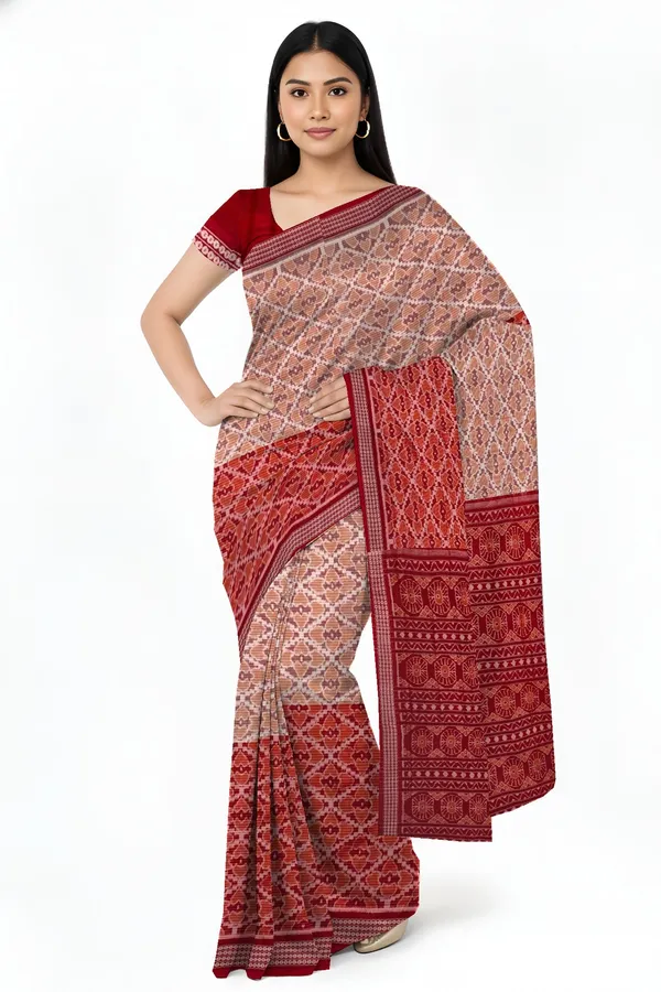 Chandan_Maroon_Cotton_Half_Half_Body_Bandha_Saree_For_Women