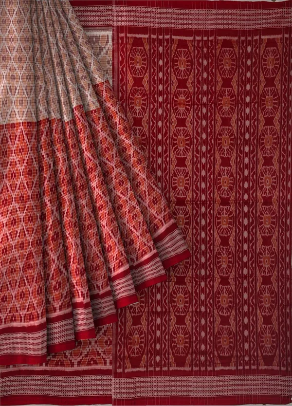 Chandan_Maroon_Cotton_Half_Half_Body_Bandha_Saree_For_Women