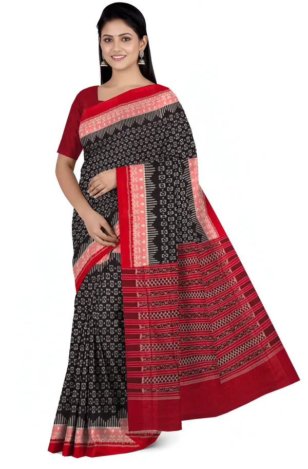 Dark_Coffee_Cotton_Border_Bandha_Saree_For_Women
