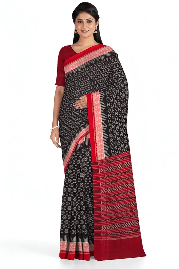 Dark_Coffee_Cotton_Border_Bandha_Saree_For_Women