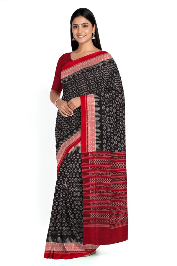 Dark_Coffee_Cotton_Border_Bandha_Saree_For_Women