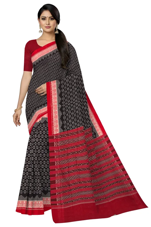 Dark_Coffee_Cotton_Border_Bandha_Saree_For_Women