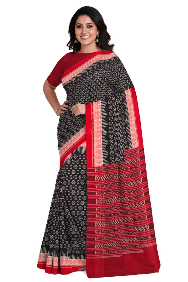 Dark_Coffee_Cotton_Border_Bandha_Saree_For_Women