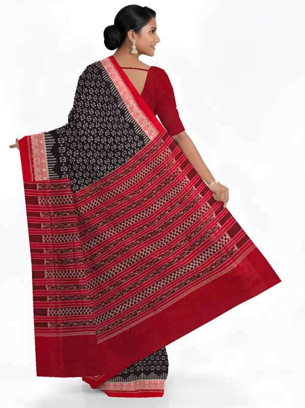 Dark_Coffee_Cotton_Border_Bandha_Saree_For_Women