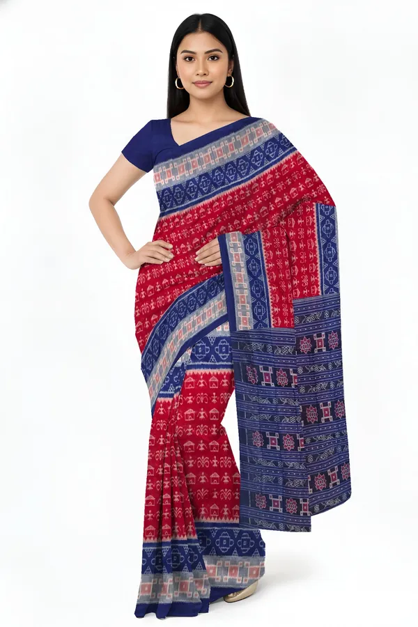 Maroon_Terracotta_Cotton_Handloom_Bandha_Saree_For_Women