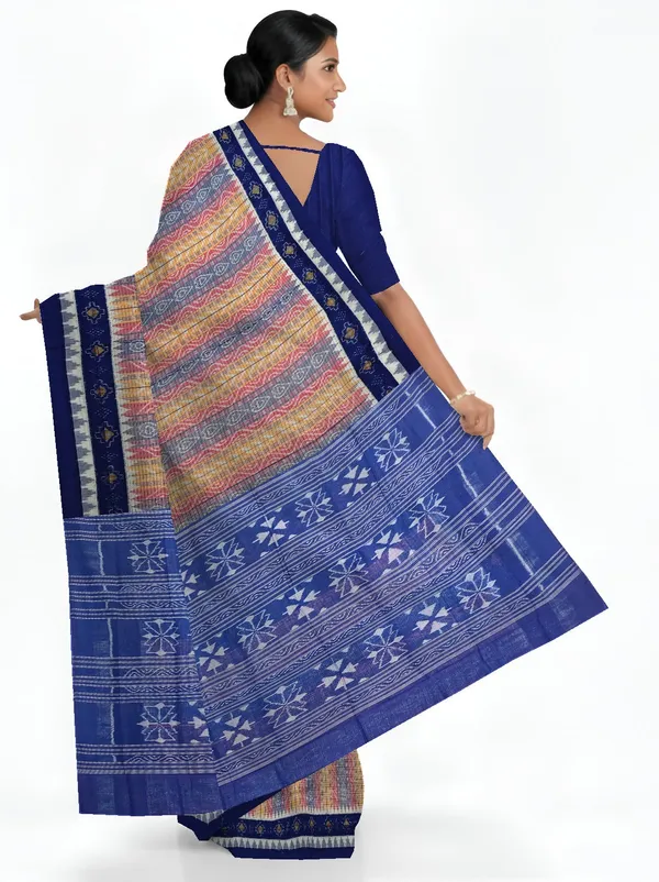 Blue_Red_Yellow_Cotton_Body_Bandha_Saree_For_Women