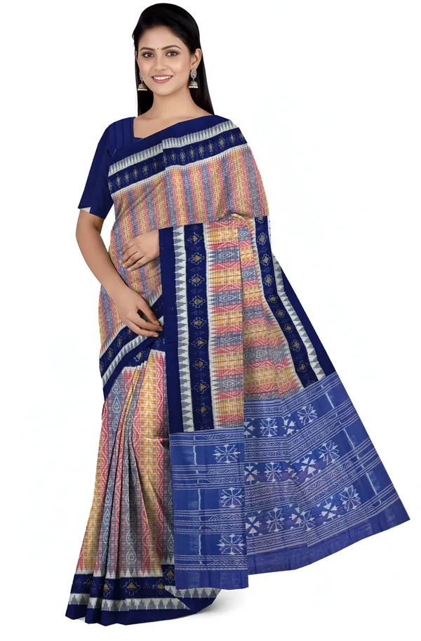 Blue_Red_Yellow_Cotton_Body_Bandha_Saree_For_Women