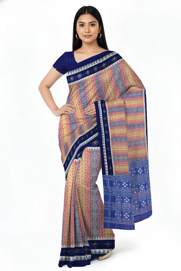 Blue_Red_Yellow_Cotton_Body_Bandha_Saree_For_Women