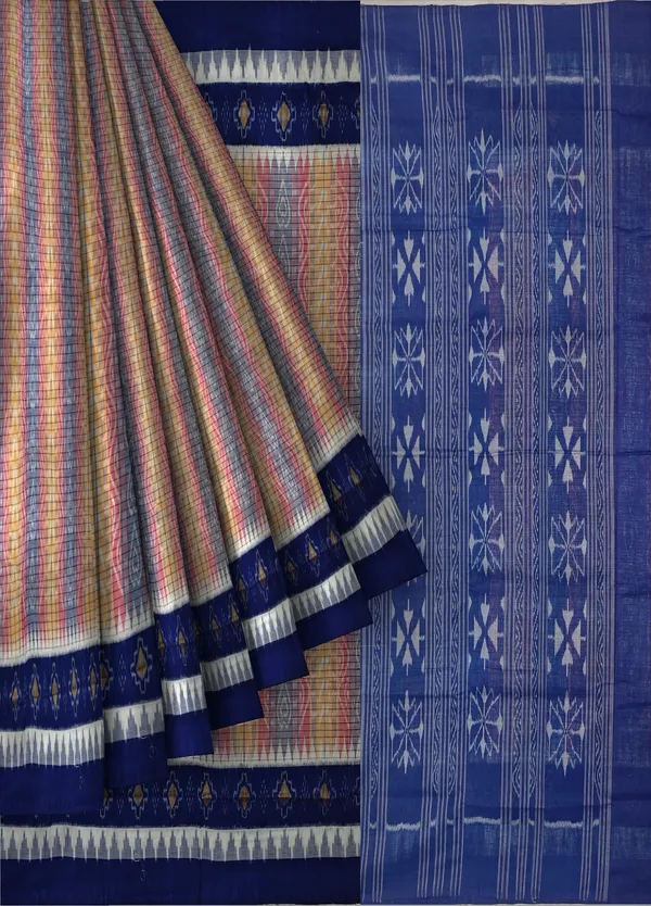 Blue_Red_Yellow_Cotton_Body_Bandha_Saree_For_Women