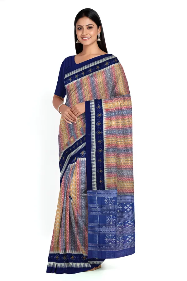Blue_Red_Yellow_Cotton_Body_Bandha_Saree_For_Women