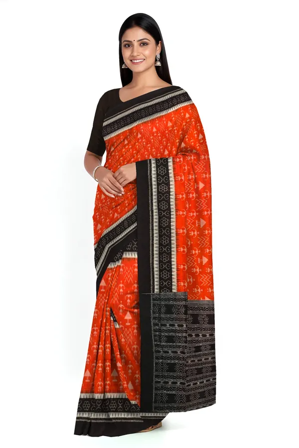 Orange_Terracotta_Cotton_Handloom_Bandha_Saree_For_Women