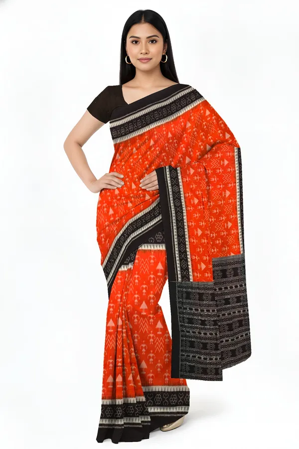 Orange_Terracotta_Cotton_Handloom_Bandha_Saree_For_Women
