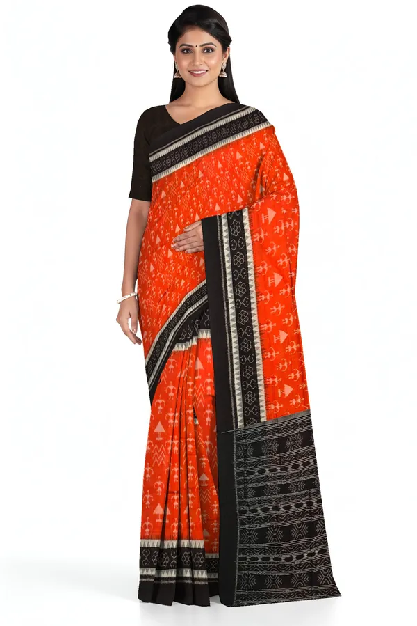 Orange_Terracotta_Cotton_Handloom_Bandha_Saree_For_Women