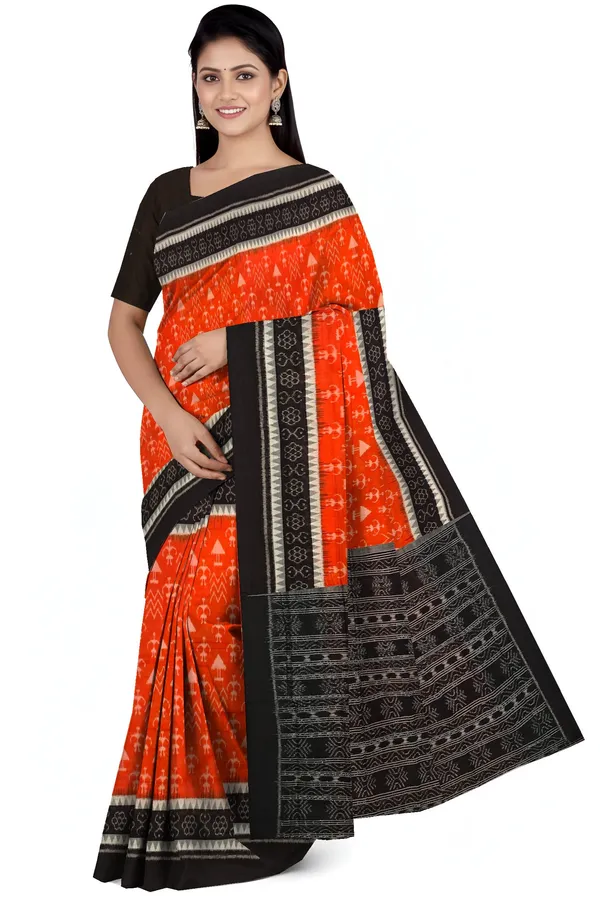 Orange_Terracotta_Cotton_Handloom_Bandha_Saree_For_Women
