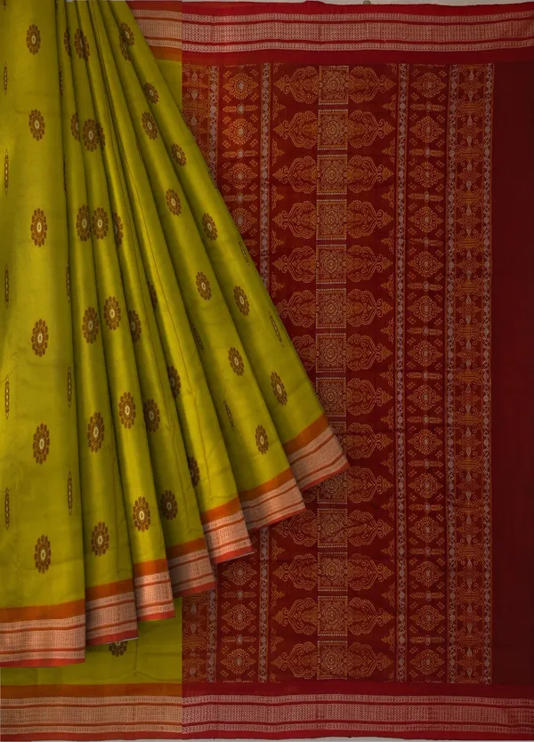 Lemon_Green_Bomkai_Sambalapuri_Saree