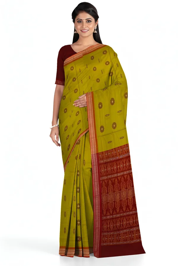 Lemon_Green_Bomkai_Sambalapuri_Saree