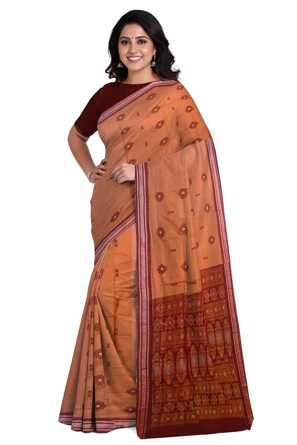 Deep_Coral_Cotton_Bomkai_Sambalapuri_Saree_For_Women