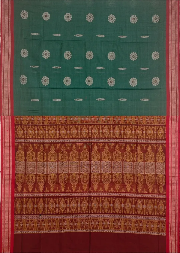 Teal_Green_Cotton_Handloom_Bomkai_Sambalapuri_Saree_For_Women