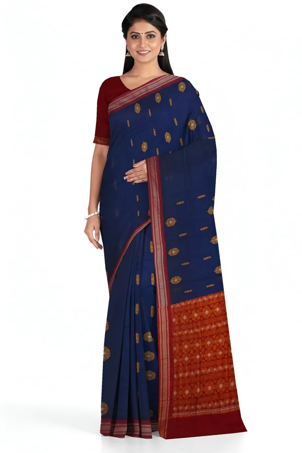 Blue_Cotton_Handloom_Bomkai_Sambalpuri_Saree_For_Women