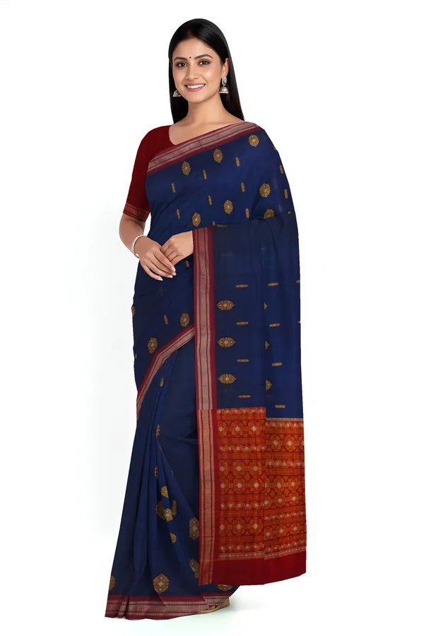 Blue_Cotton_Handloom_Bomkai_Sambalpuri_Saree_For_Women