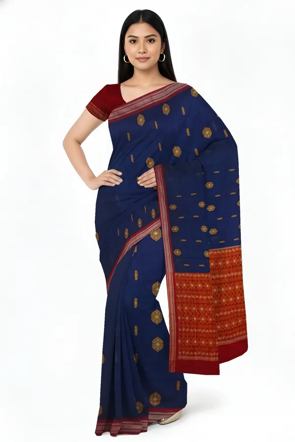 Blue_Cotton_Handloom_Bomkai_Sambalpuri_Saree_For_Women