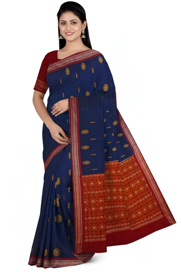Blue_Cotton_Handloom_Bomkai_Sambalpuri_Saree_For_Women