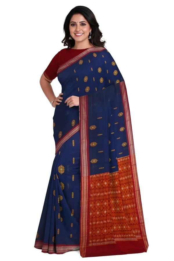 Blue_Cotton_Handloom_Bomkai_Sambalpuri_Saree_For_Women